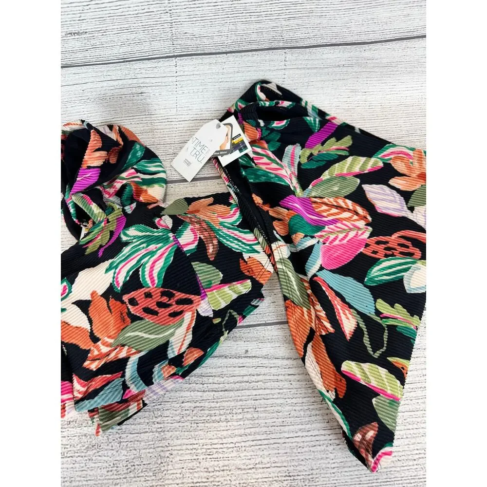 Time And Tru Plus Size Black Floral Ribbed Colorful 2pc Bikini Swimsuit Size 3X